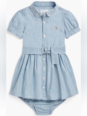 Ralph Lauren Cotton Chambray Shirtdress & Bloomers with Scalloped Collar